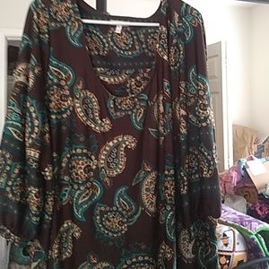 long multi print 3x womans long sleeve dress